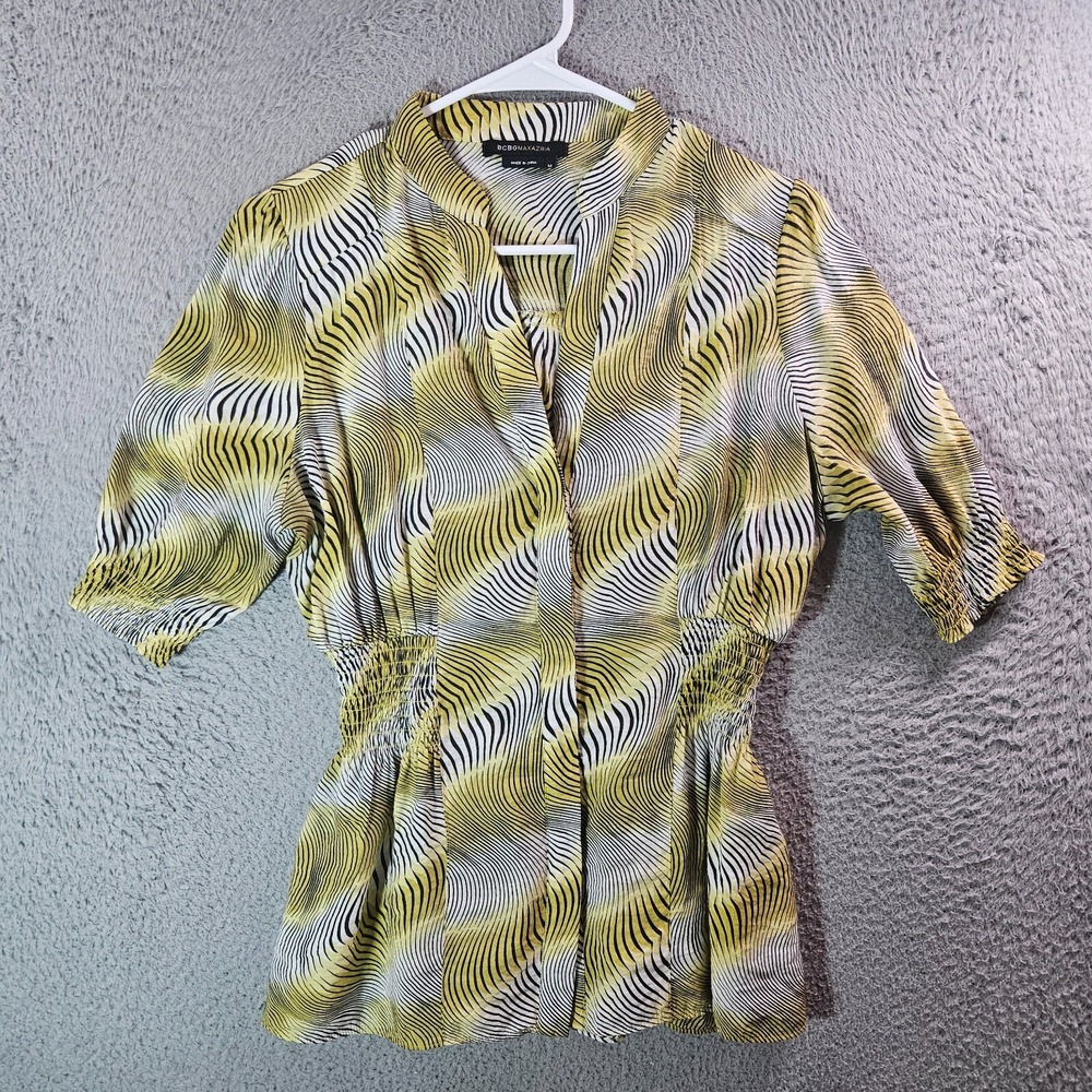 BCBGMaxazris Top Women Medium Elastic Waist Pattern Yellow Black White